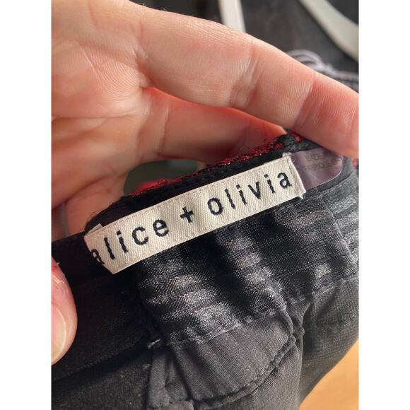 Alice + Olivia Fizer Box Pleat Mini Skirt Roses Metallic Red & Black ~ Sz 6 - Picture 6 of 10